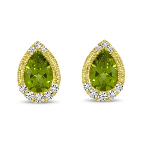 14K Yellow Gold Pear Cut Peridot and Diamond Earrings Davidson Jewelers East Moline, IL