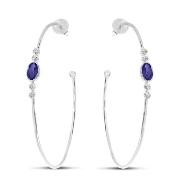 14K White Gold Oval Sapphire and Diamond Wire Hoop Post Earrings Clater Jewelers Louisville, KY
