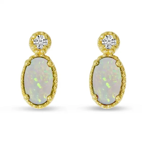 14K Yellow Gold Oval Opal Millgrain Birthstone Earrings Davidson Jewelers East Moline, IL