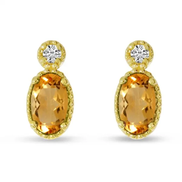 14K Yellow Gold Oval Citrine Millgrain Birthstone Earrings Ambassador Diamond Jewelers Tucson, AZ