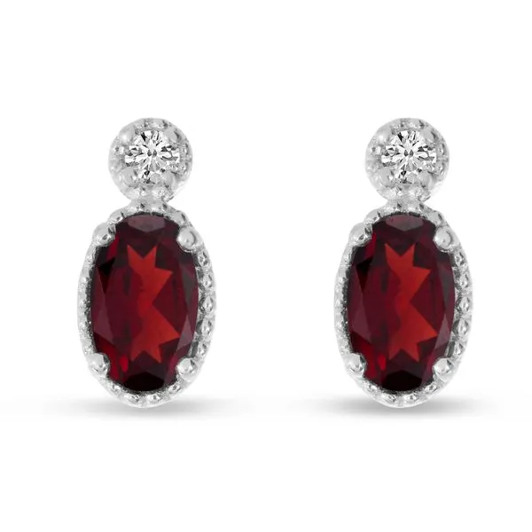 14K White Gold Oval Garnet Millgrain Birthstone Earrings Castle Couture Fine Jewelry Manalapan, NJ