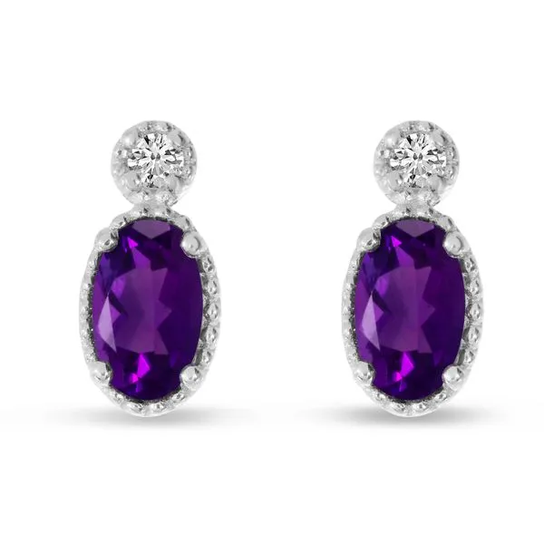 14K White Gold Oval Amethyst Millgrain Birthstone Earrings Ambassador Diamond Jewelers Tucson, AZ