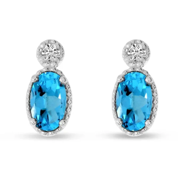 14K White Gold Oval Blue Topaz Millgrain Birthstone Earrings Ambassador Diamond Jewelers Tucson, AZ
