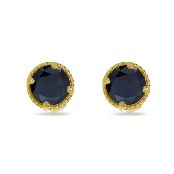 14K Yellow Gold 4mm Round Sapphire Millgrain Halo Earrings Ambassador Diamond Jewelers Tucson, AZ