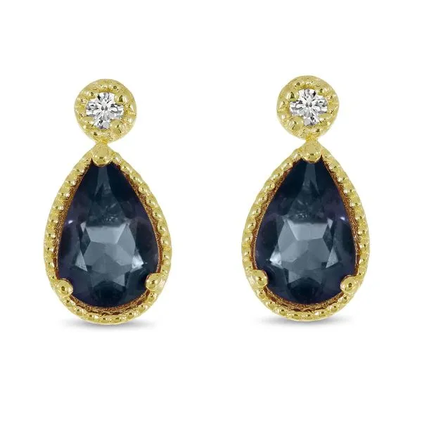 14K Yellow Gold Pear Sapphire and Diamond Millgrain Birthstone Earrings Clater Jewelers Louisville, KY