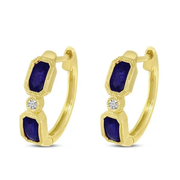 14K Yellow Gold Hexagon Sapphire and Diamond Huggie Earrings Ambassador Diamond Jewelers Tucson, AZ