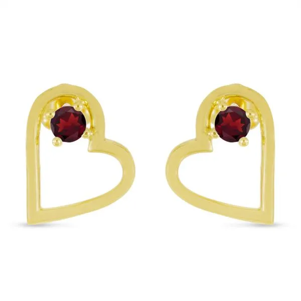 14K Yellow Gold Round Garnet Open Heart Post Earring Ambassador Diamond Jewelers Tucson, AZ