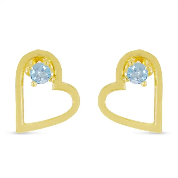 14K Yellow Gold Round Aquamarine Open Heart Post Earring Ambassador Diamond Jewelers Tucson, AZ