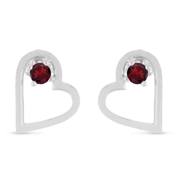 14K White Gold Round Garnet Open Heart Post Earring Ambassador Diamond Jewelers Tucson, AZ