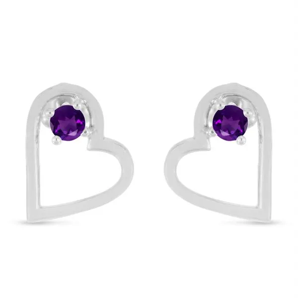 14K White Gold Round Amethyst Open Heart Post Earring Ambassador Diamond Jewelers Tucson, AZ