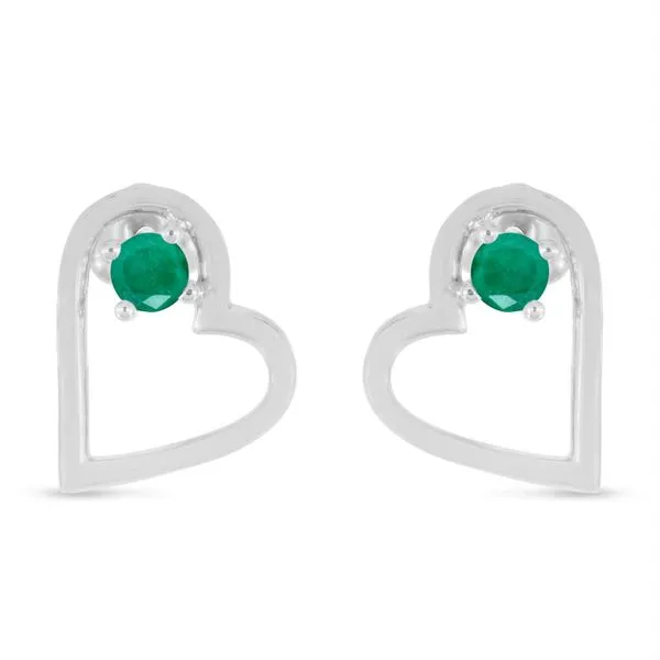 14K White Gold Round Emerald Open Heart Post Earring Ambassador Diamond Jewelers Tucson, AZ