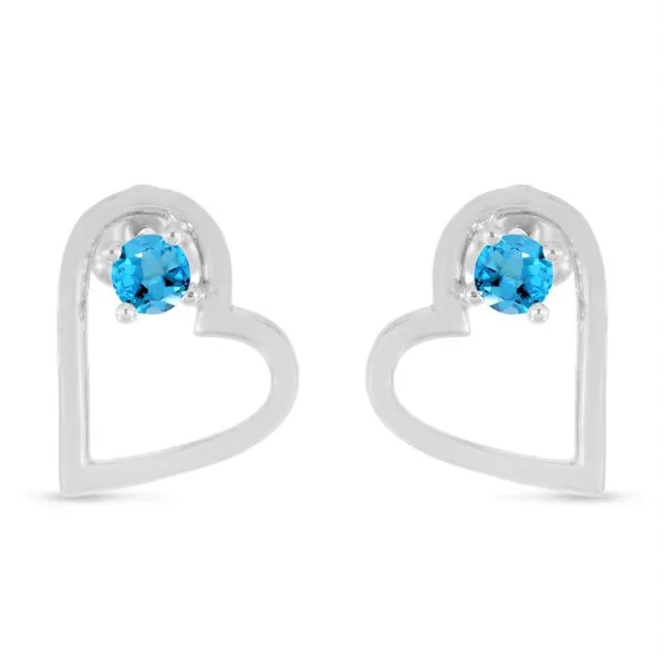 14K White Gold Round Blue Topaz Open Heart Post Earring Ambassador Diamond Jewelers Tucson, AZ