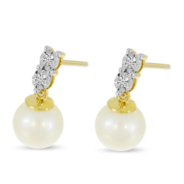 14K Yellow Gold Pearl and Two Diamond Post Earrings Ambassador Diamond Jewelers Tucson, AZ