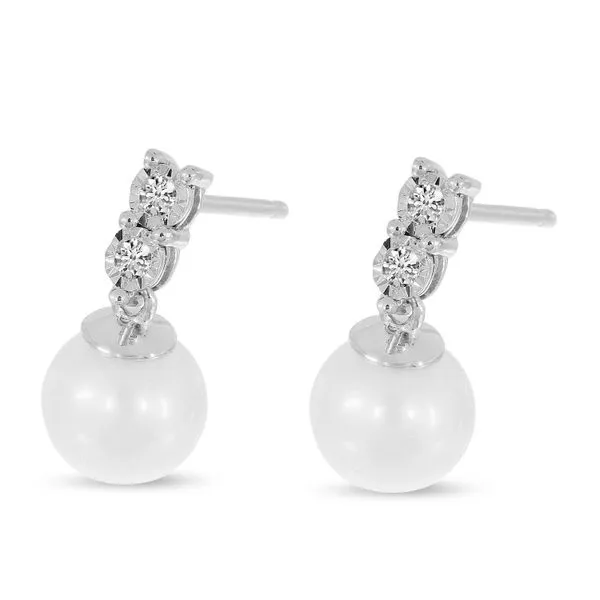 14K White Gold Pearl and Two Diamond Post Earrings Ambassador Diamond Jewelers Tucson, AZ