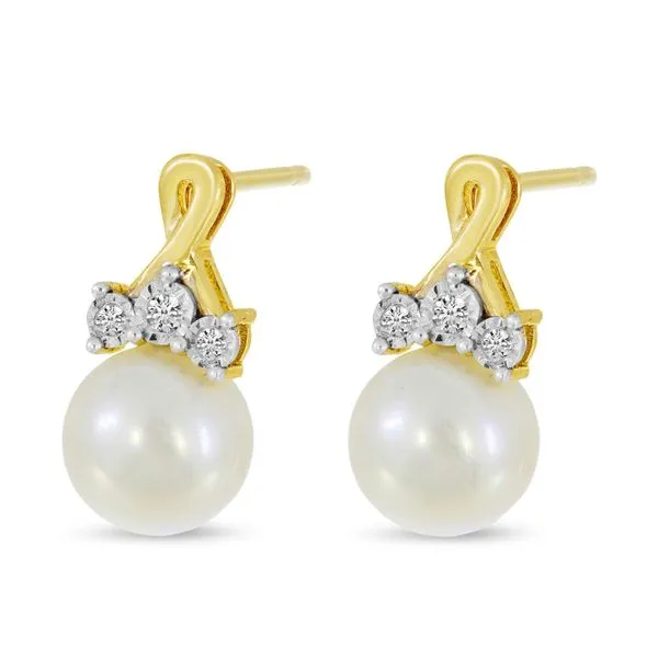 14K Yellow Gold Pearl and Diamond Crossover Post Earrings Ambassador Diamond Jewelers Tucson, AZ