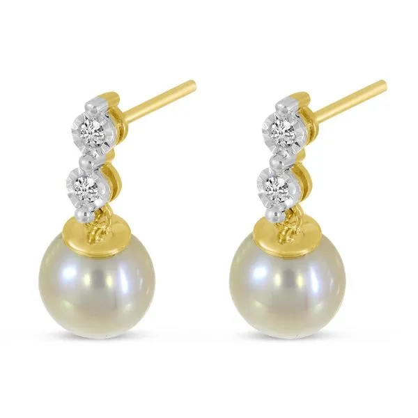 14K Yellow Gold Pearl and Two Diamond Drop Post Earrings Ambassador Diamond Jewelers Tucson, AZ