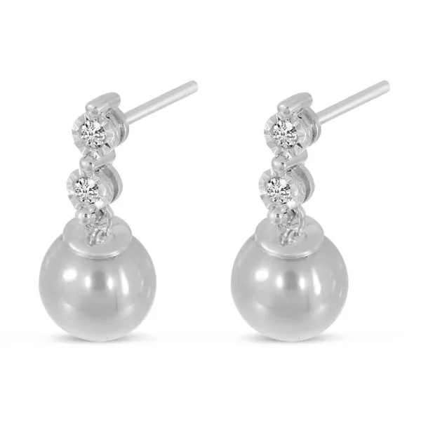 14K White Gold Pearl and Two Diamond Drop Post Earrings Clater Jewelers Louisville, KY
