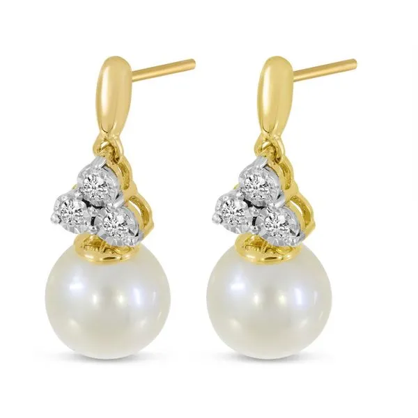 14K Yellow Gold Pearl and Diamond Triangle Post Earring Ambassador Diamond Jewelers Tucson, AZ