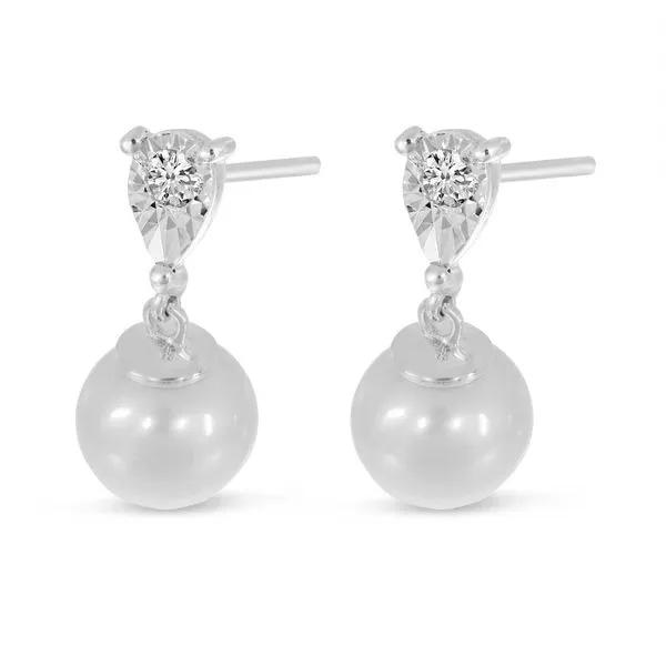 14K White Gold Pearl and Illusion Diamond Drop Post Earrings Clater Jewelers Louisville, KY
