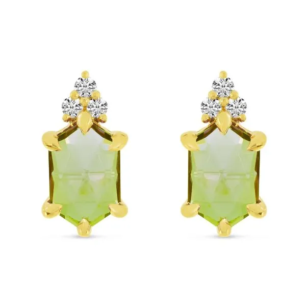 14K Yellow Gold Hexagon Peridot and Diamond Post Earrings Clater Jewelers Louisville, KY