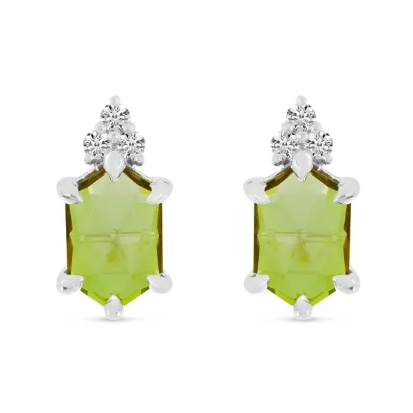 14K White Gold Hexagon Peridot and Diamond Post Earrings Clater Jewelers Louisville, KY