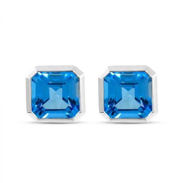 14K White Gold Octagon Blue Topaz Post Earrings Ambassador Diamond Jewelers Tucson, AZ