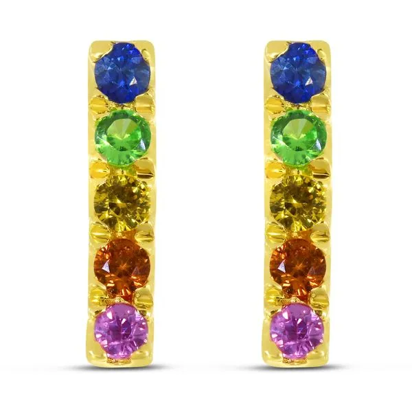 14K Yellow Gold Rainbow Sapphire Bar Earrings Image 2 Ambassador Diamond Jewelers Tucson, AZ