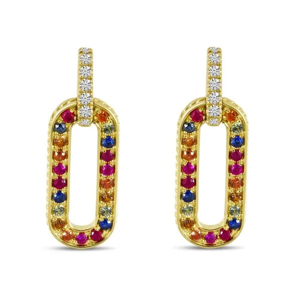 14K Yellow Gold Rainbow Sapphire & Diamond Link Earrings Ambassador Diamond Jewelers Tucson, AZ