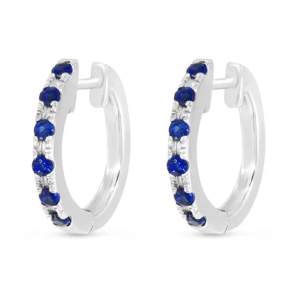 14K White Gold Half Sapphire Half Diamond Reversible Precious Huggies Castle Couture Fine Jewelry Manalapan, NJ