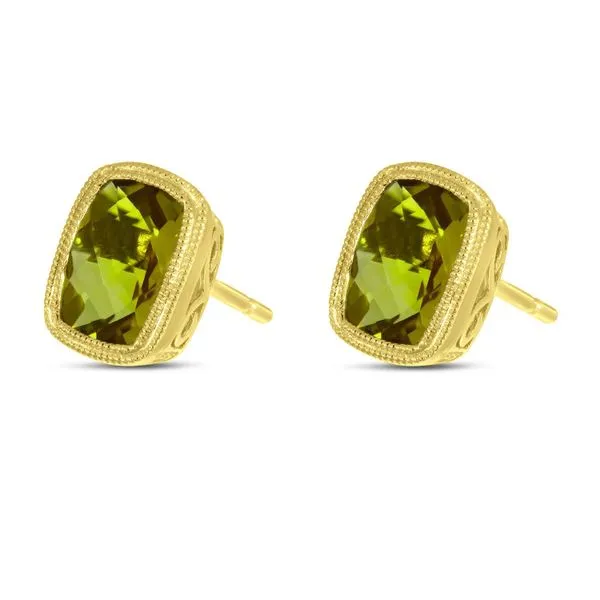 14K Yellow Gold Cushion Peridot Post Earrings Jimmy Smith Jewelers Decatur, AL