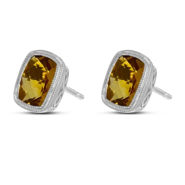 14K White Gold Cushion Citrine Post Earrings Castle Couture Fine Jewelry Manalapan, NJ