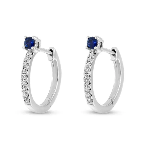 14K White Gold Round Sapphire and Diamond Huggie Earrings Ambassador Diamond Jewelers Tucson, AZ