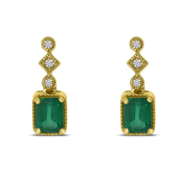 14K Yellow Gold Emerald Cut Emerald and Diamond Precious Earrings Moseley Diamond Showcase Inc Lexington, SC