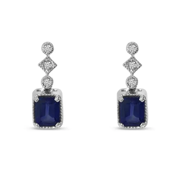 14K White Gold Emerald Cut Sapphire and Diamond Precious Earrings Ambassador Diamond Jewelers Tucson, AZ