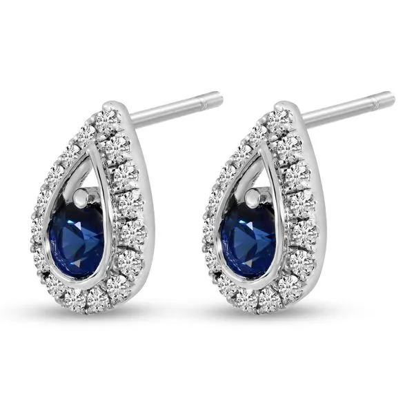 14K White Gold Round Sapphire and Diamond Pear Earrings Ambassador Diamond Jewelers Tucson, AZ