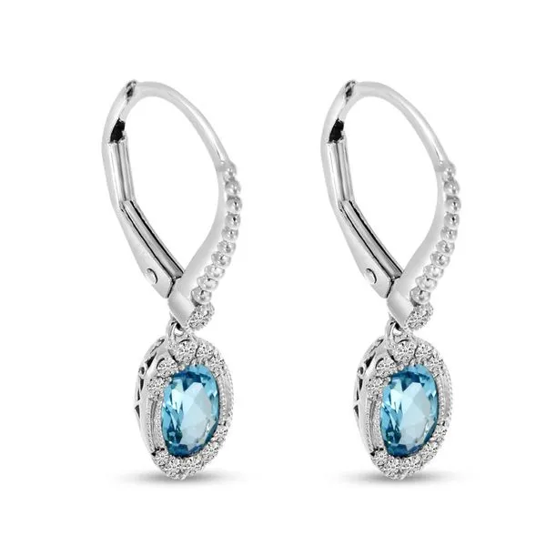 14K White Gold Oval Blue Topaz and Diamond Lever Back Earrings Ambassador Diamond Jewelers Tucson, AZ