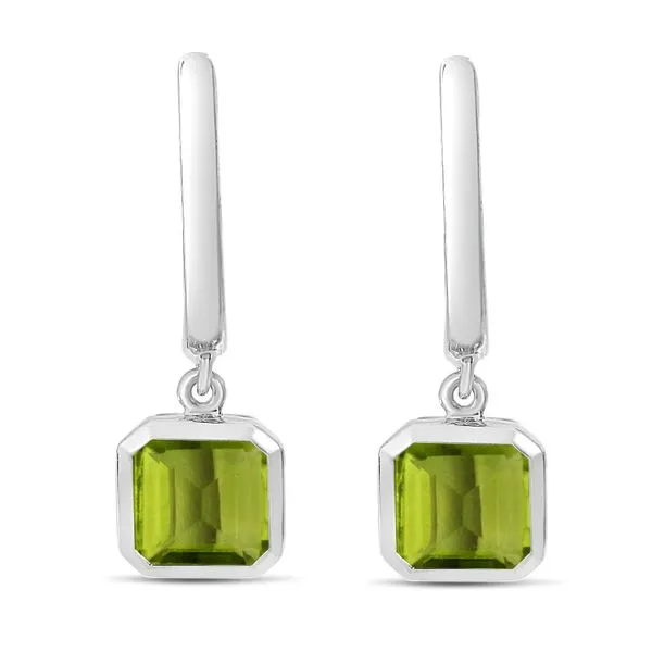 14K White Gold Octagon Peridot Huggies with Gold Halo Castle Couture Fine Jewelry Manalapan, NJ