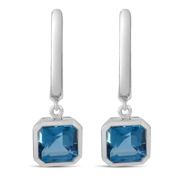 14K White Gold Blue Topaz Huggies with Gold Halo Ambassador Diamond Jewelers Tucson, AZ