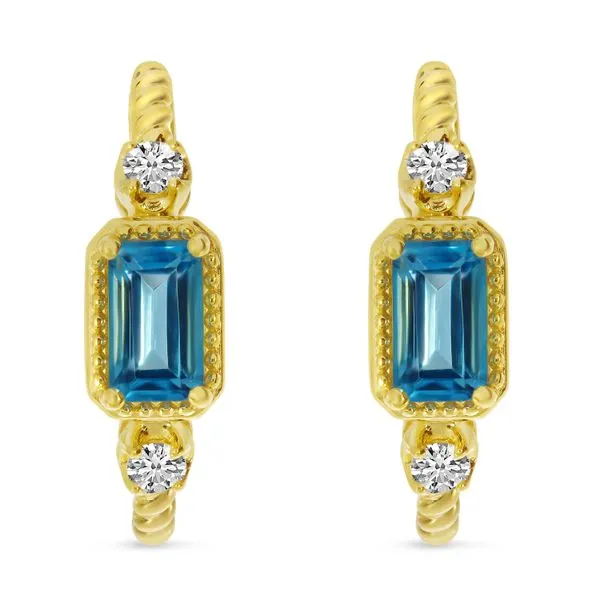 14K Yellow Gold Emerald Cut Semi and Diamond Twist Hoop Earrings Image 2 Ambassador Diamond Jewelers Tucson, AZ