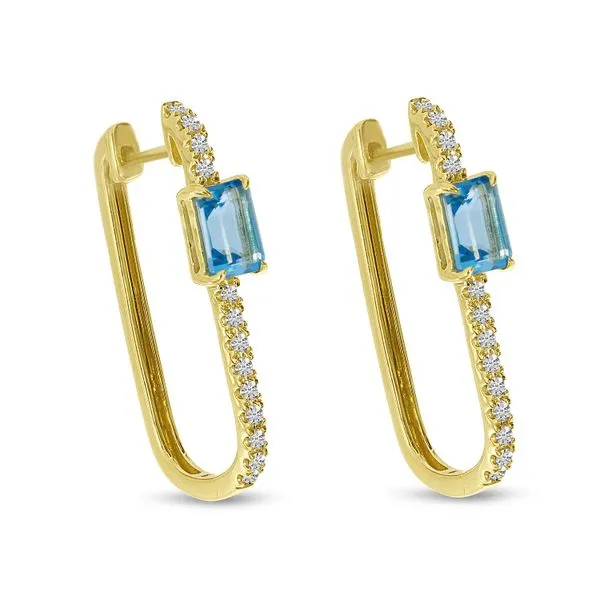 14K Yellow Gold Blue Topaz and Diamond Elongated Hoop Ambassador Diamond Jewelers Tucson, AZ