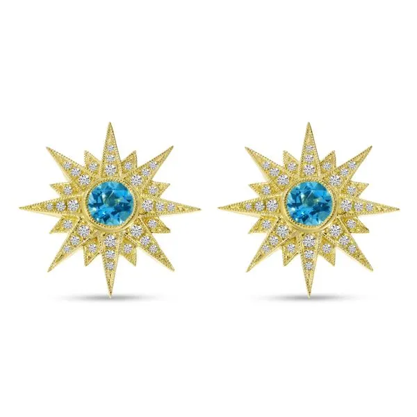 14K Yellow Gold Starburst Semi Precious Diamond Earrings Ambassador Diamond Jewelers Tucson, AZ