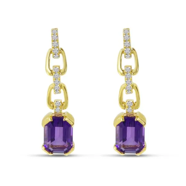 14K Yellow Gold Semi Precious Amethyst and Diamond Octagon Link Earrings Jimmy Smith Jewelers Decatur, AL