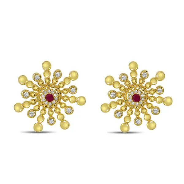 14K Yellow Gold Diamond and Ruby Starburst Earrings Ambassador Diamond Jewelers Tucson, AZ