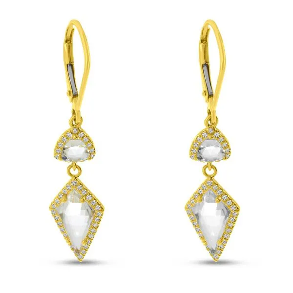 14K Yellow Gold White Topaz and Diamond Dangle Earrings Davidson Jewelers East Moline, IL