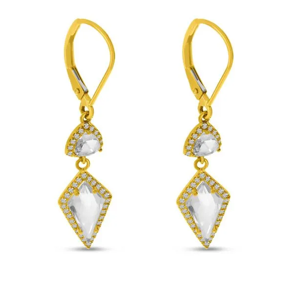 14K Yellow Gold White Topaz and Diamond Dangle Earrings Image 2 J. Meredith Jewelers Delafield, WI