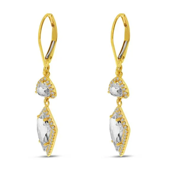 14K Yellow Gold White Topaz and Diamond Dangle Earrings Image 3 J. Meredith Jewelers Delafield, WI