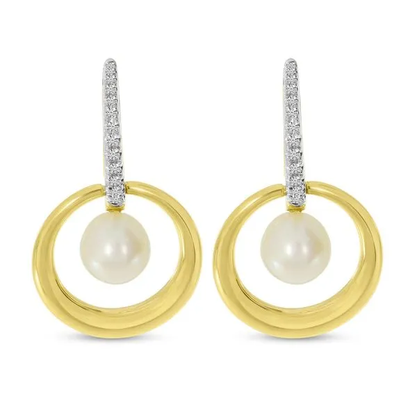 14K Yellow Gold Diamond and Pearl Drop Circle Earrings Rick's Jewelers California, MD