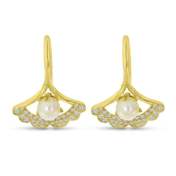 14K Yellow Gold Diamond and Pearl Fan Earrings Ambassador Diamond Jewelers Tucson, AZ