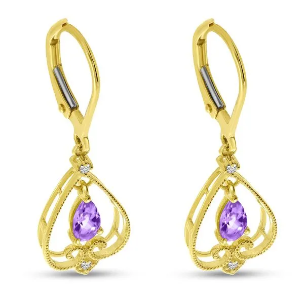 14K Yellow Gold Amethyst Pear Drop Filigree Earrings Image 2 Clater Jewelers Louisville, KY