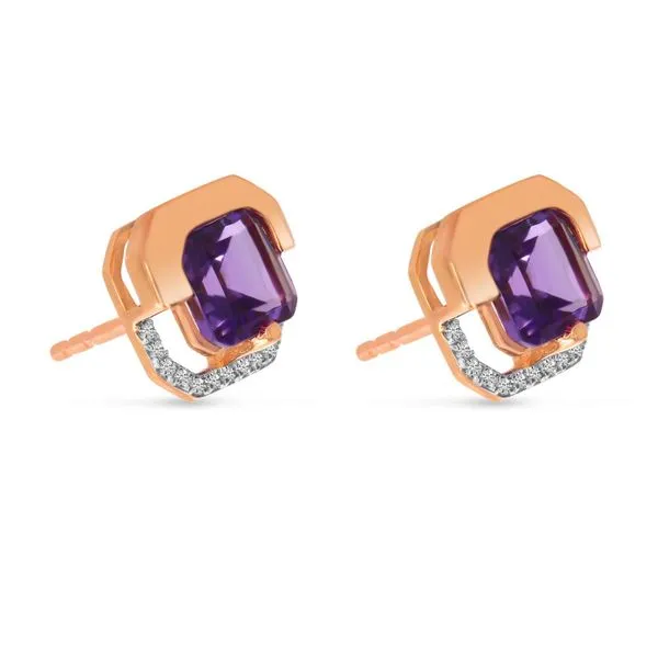 14K Rose Gold Amethyst Cushion Half Halo Earrings Ambassador Diamond Jewelers Tucson, AZ